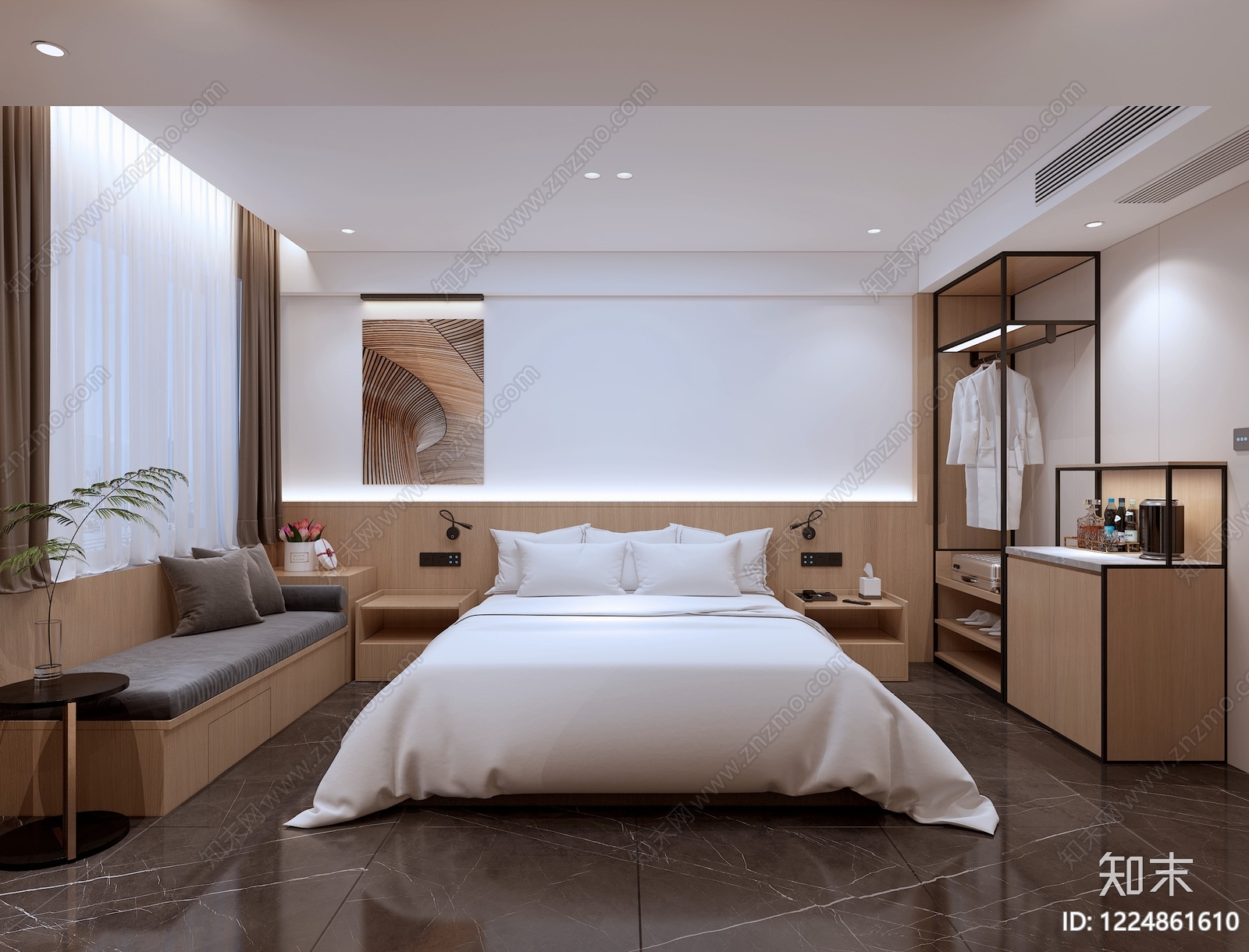 现代简约酒店客房3D模型下载【ID:1224861610】