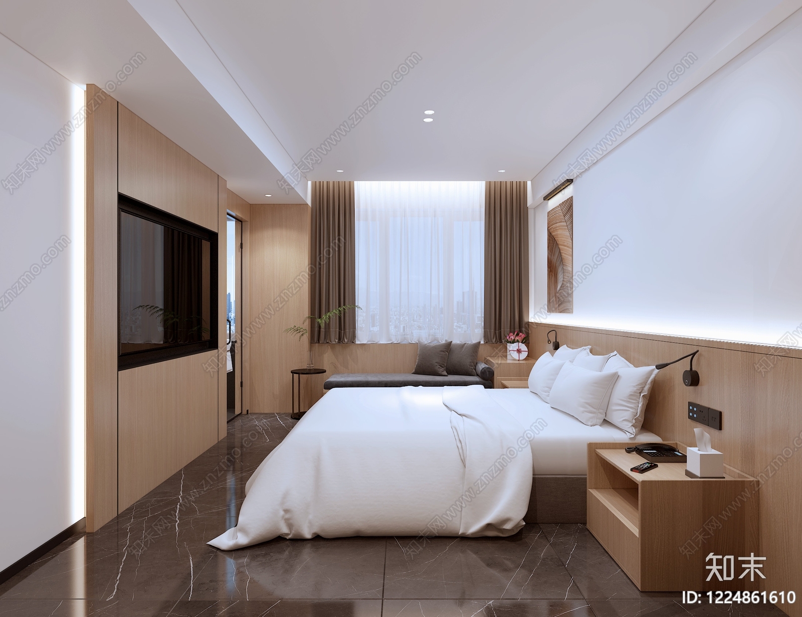 现代简约酒店客房3D模型下载【ID:1224861610】