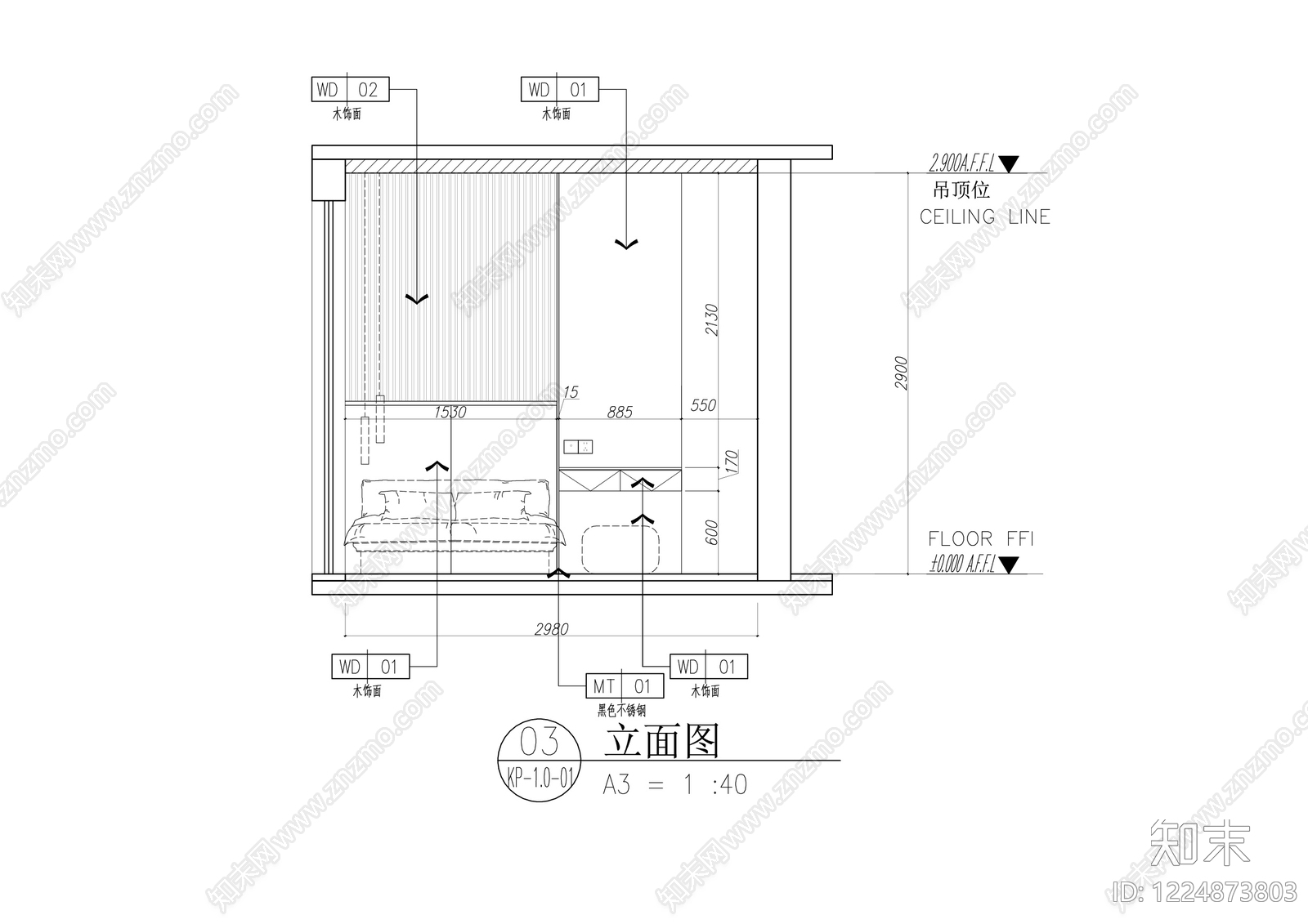 小户型平层cad施工图下载【ID:1224873803】