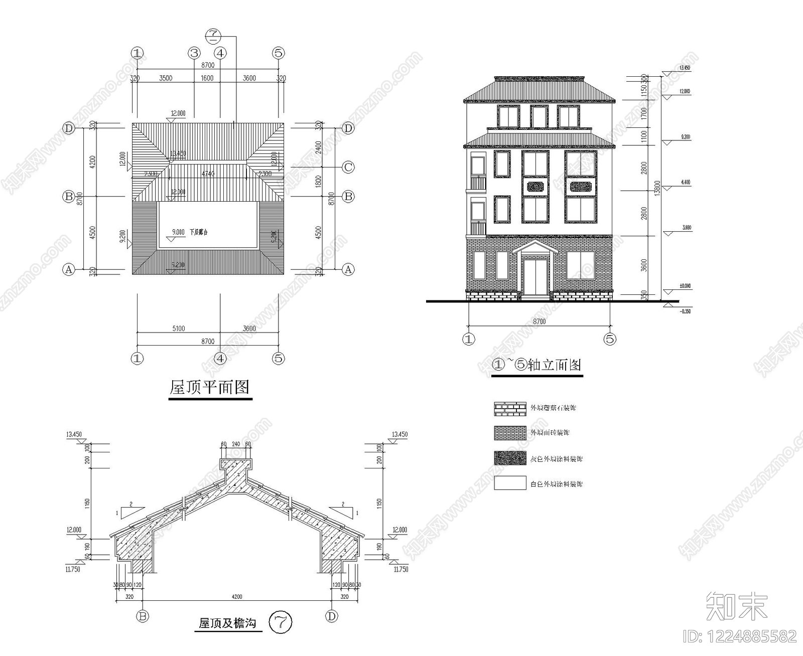 别墅建筑cad施工图下载【ID:1224885582】