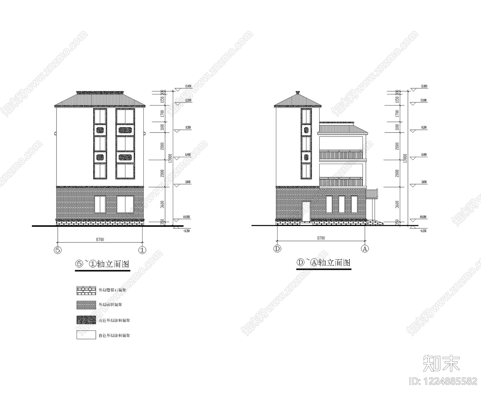 别墅建筑cad施工图下载【ID:1224885582】