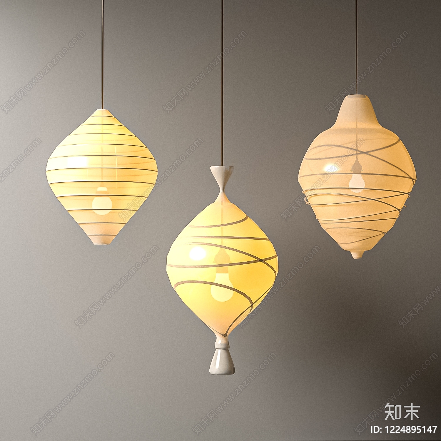 现代灯笼3D模型渲染效果图