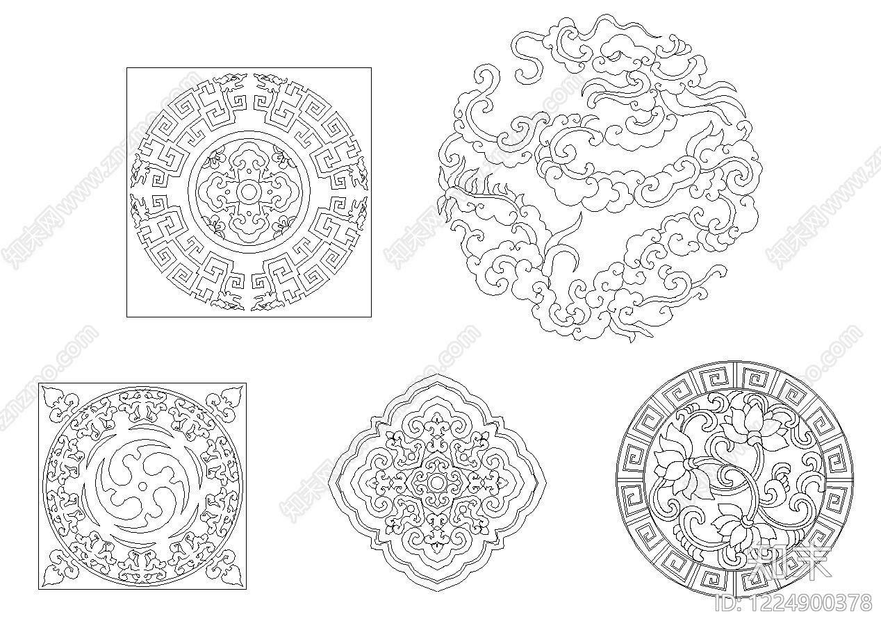 中式景观雕塑图库CAD图纸