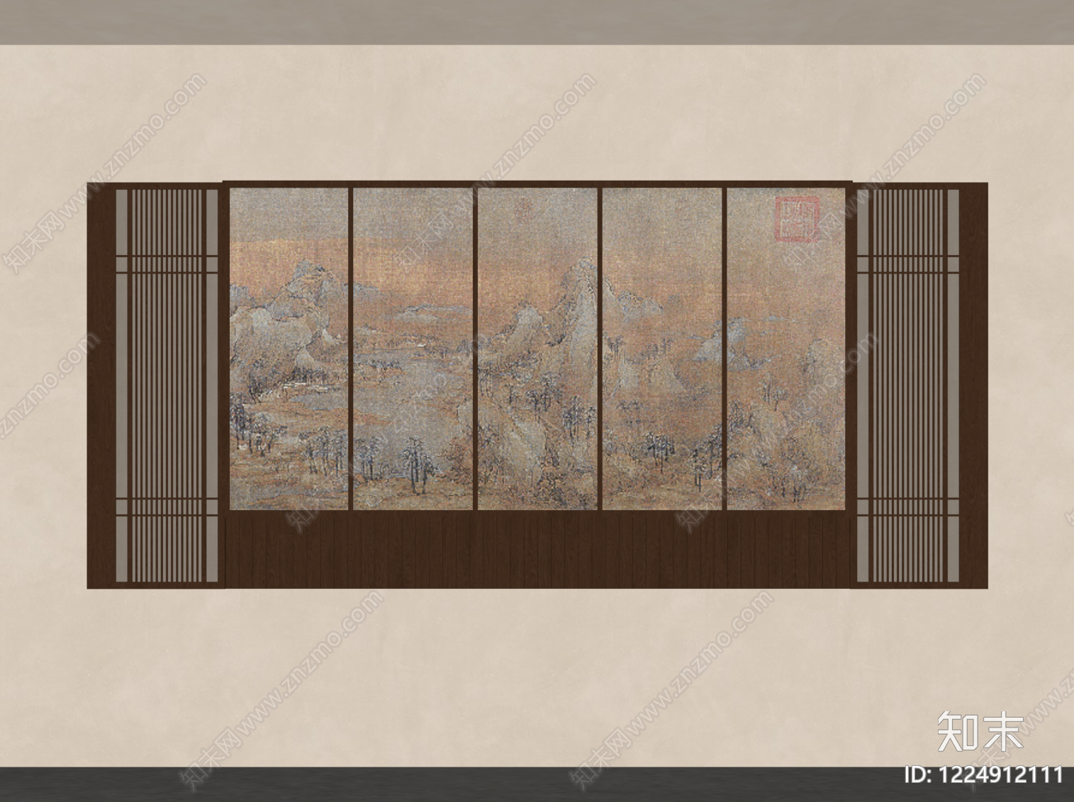 中式背景墙SU模型下载【ID:1224912111】