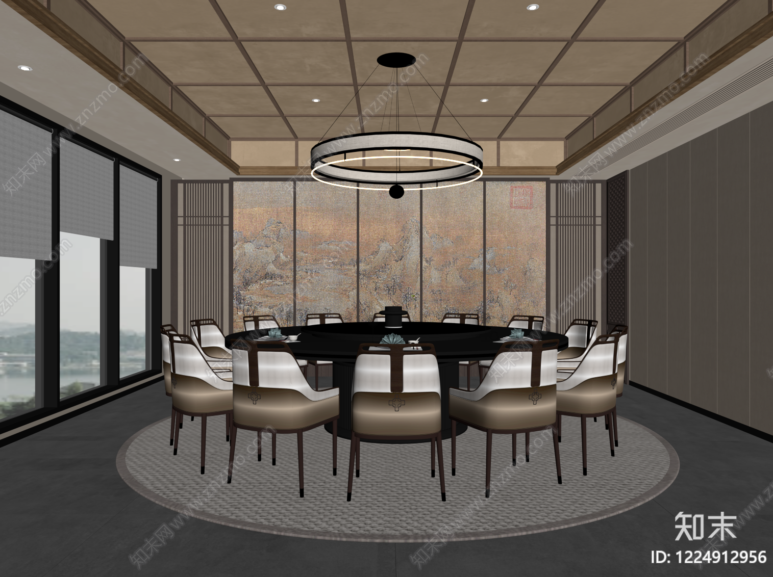 新中式包厢SU模型下载【ID:1224912956】