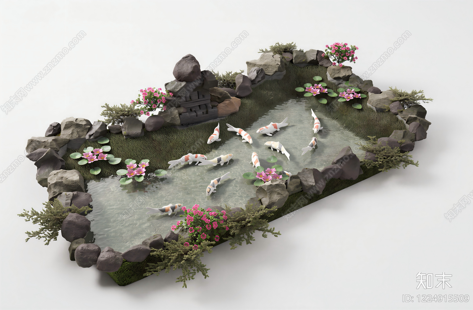 新中式景观人工水池SU模型草图