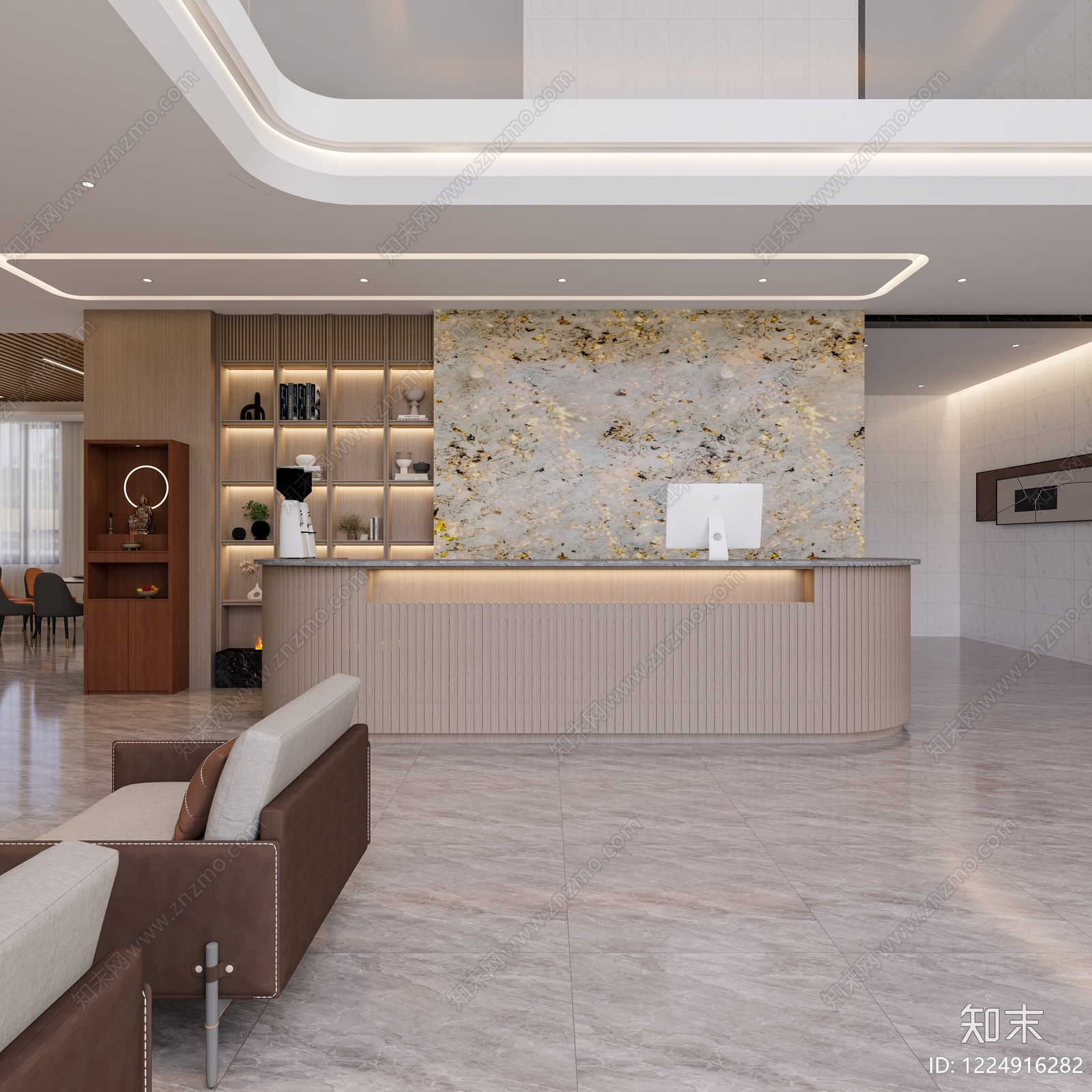 轻奢酒店大堂3D模型下载【ID:1224916282】