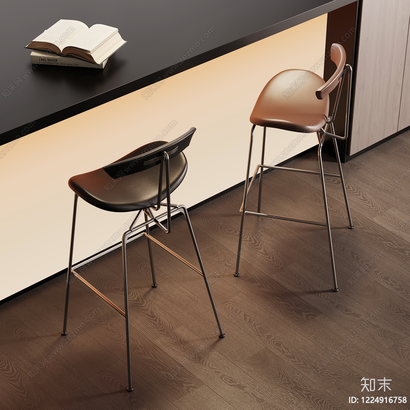 意式极简吧椅3D模型下载【ID:1224916758】