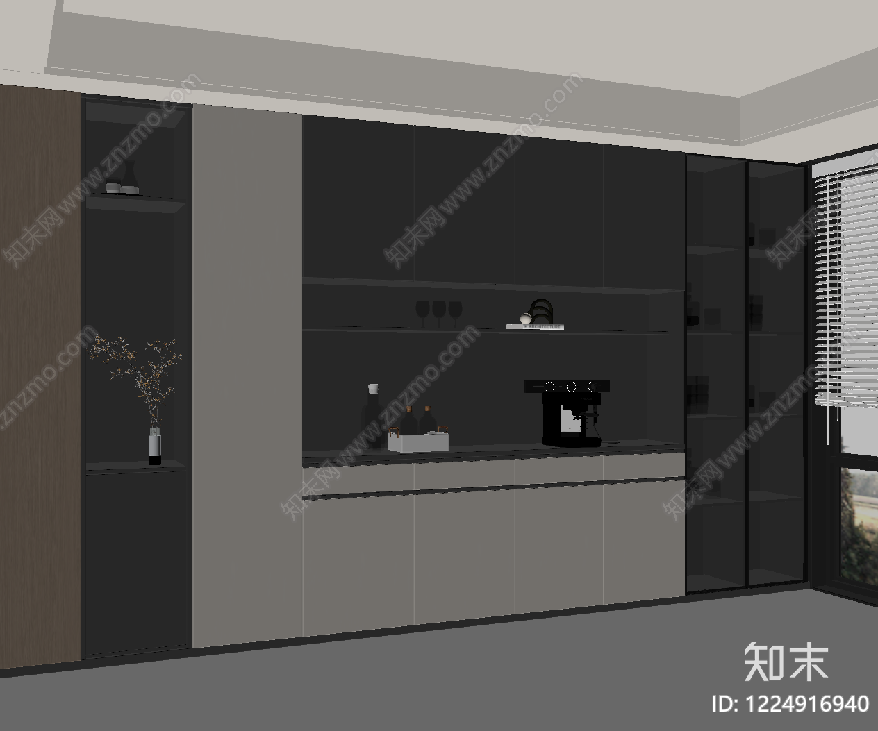 现代简约酒柜SU模型下载【ID:1224916940】