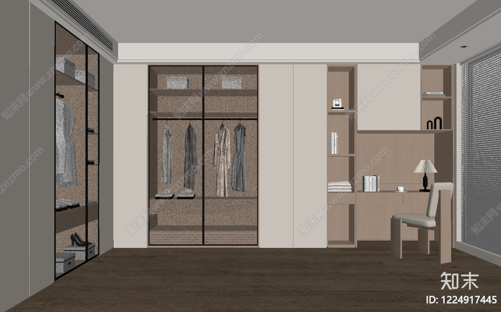 原木风衣帽间SU模型下载【ID:1224917445】