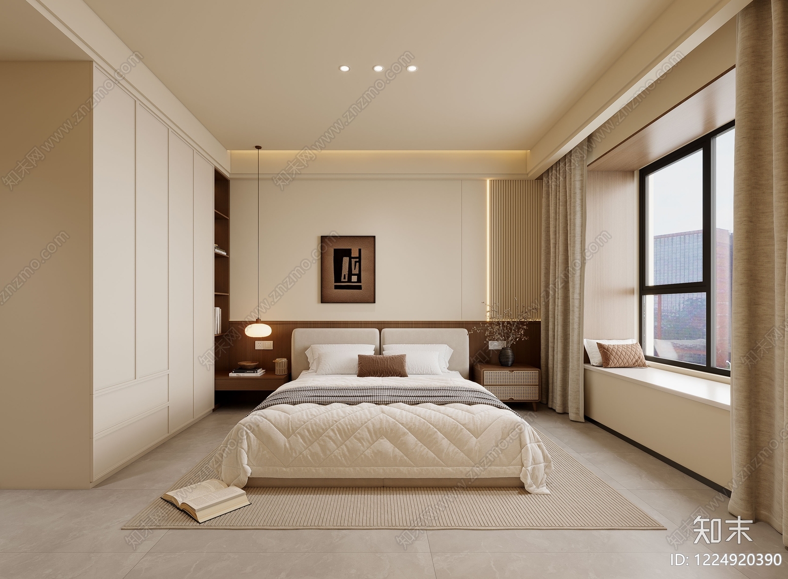 奶油风家居卧室3D模型下载【ID:1224920390】