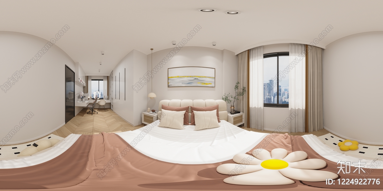奶油风家居卧室3D模型下载【ID:1224922776】