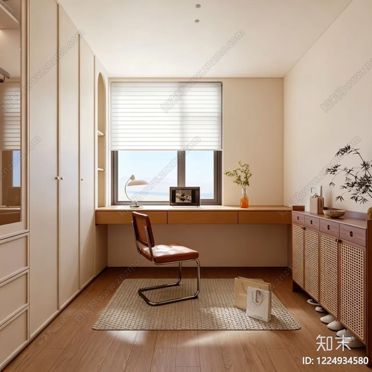 奶油风开放式书房3D模型下载【ID:1224934580】