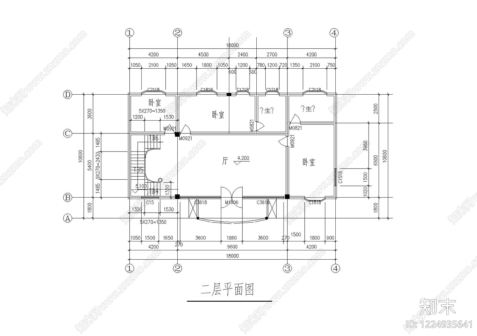 别墅建筑cad施工图下载【ID:1224935641】