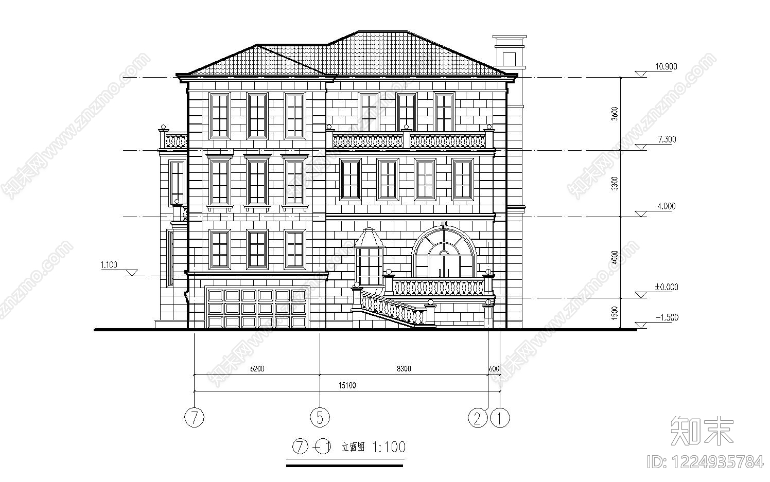 别墅建筑cad施工图下载【ID:1224935784】