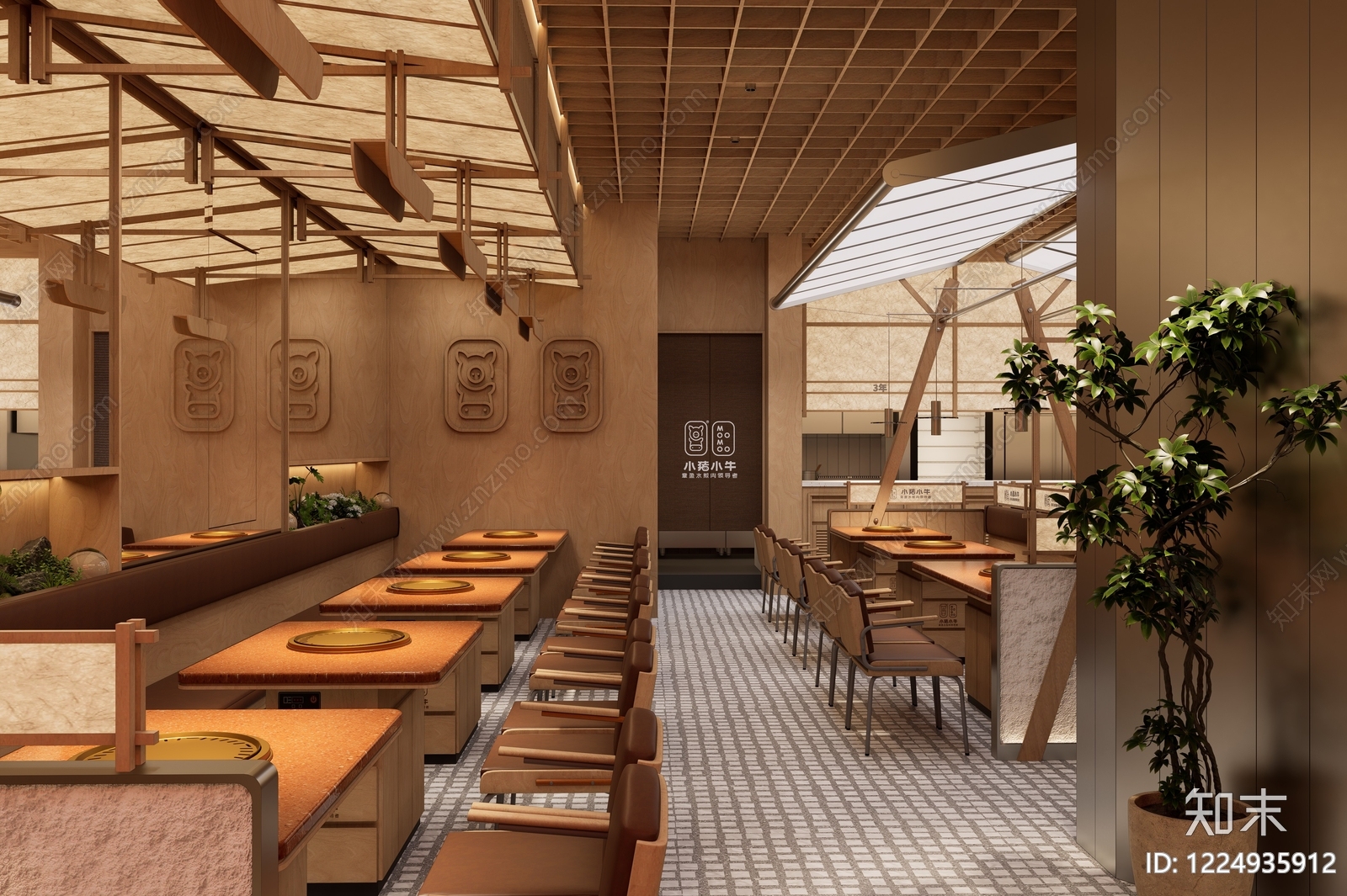 原木风烧烤烤肉店SU模型下载【ID:1224935912】