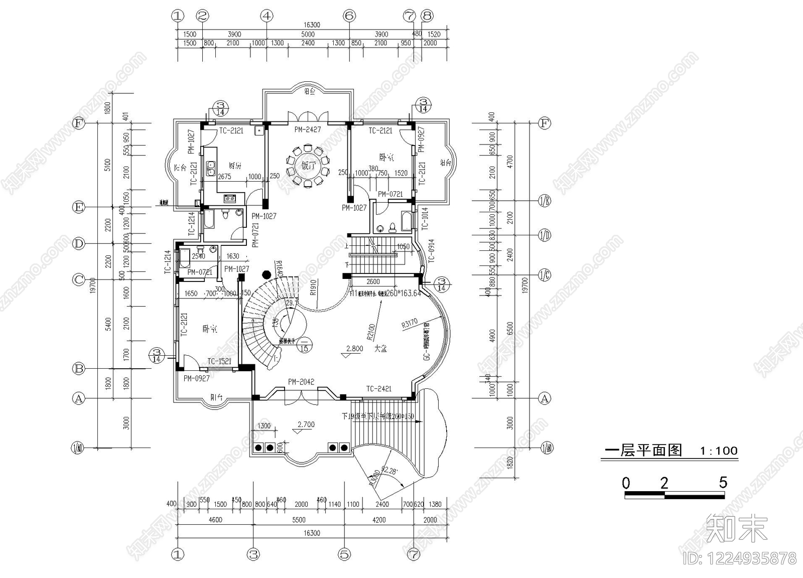 别墅建筑cad施工图下载【ID:1224935878】