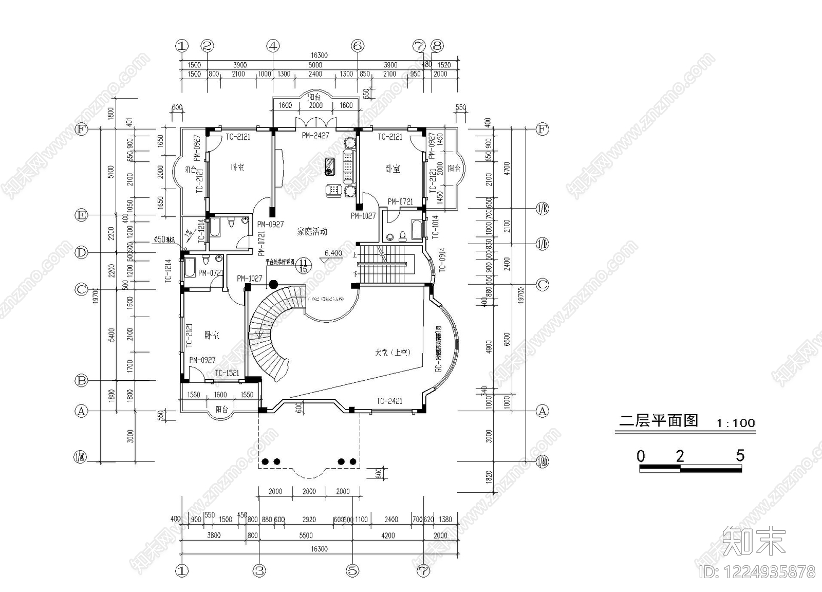 别墅建筑cad施工图下载【ID:1224935878】