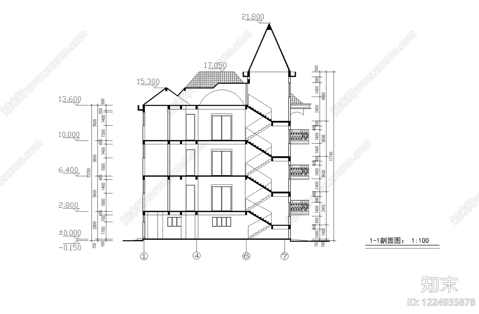 别墅建筑cad施工图下载【ID:1224935878】