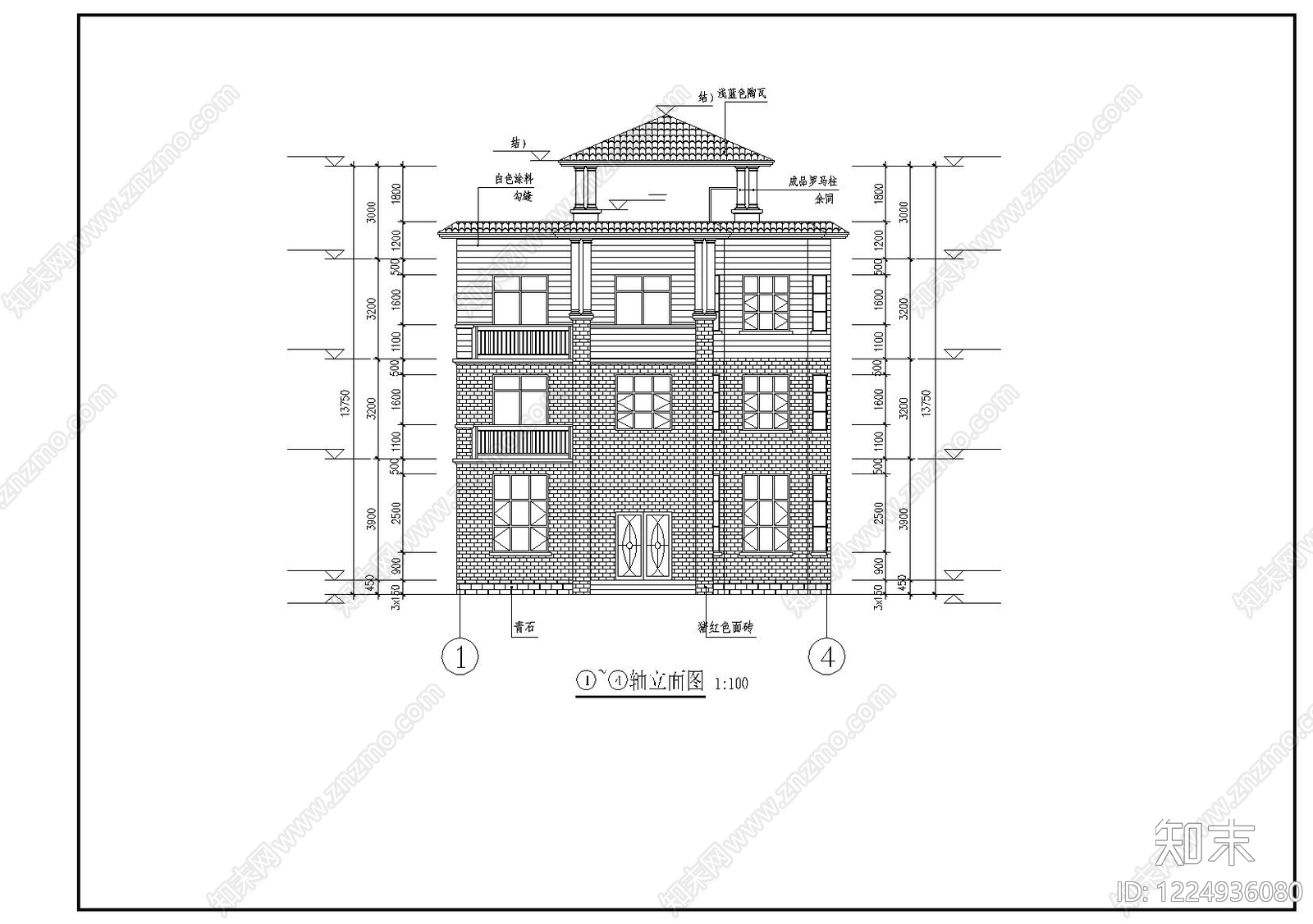 别墅建筑cad施工图下载【ID:1224936080】