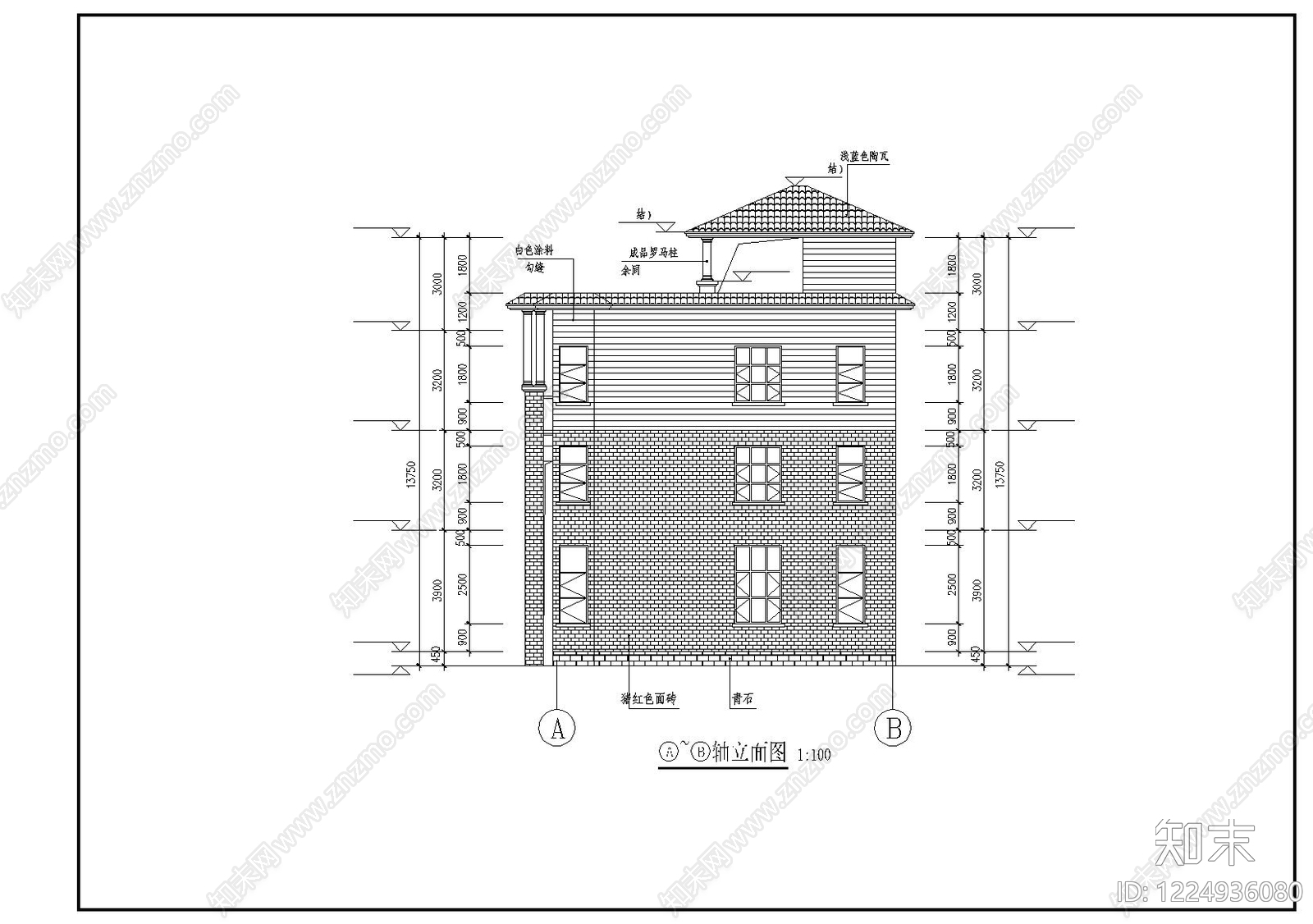 别墅建筑cad施工图下载【ID:1224936080】