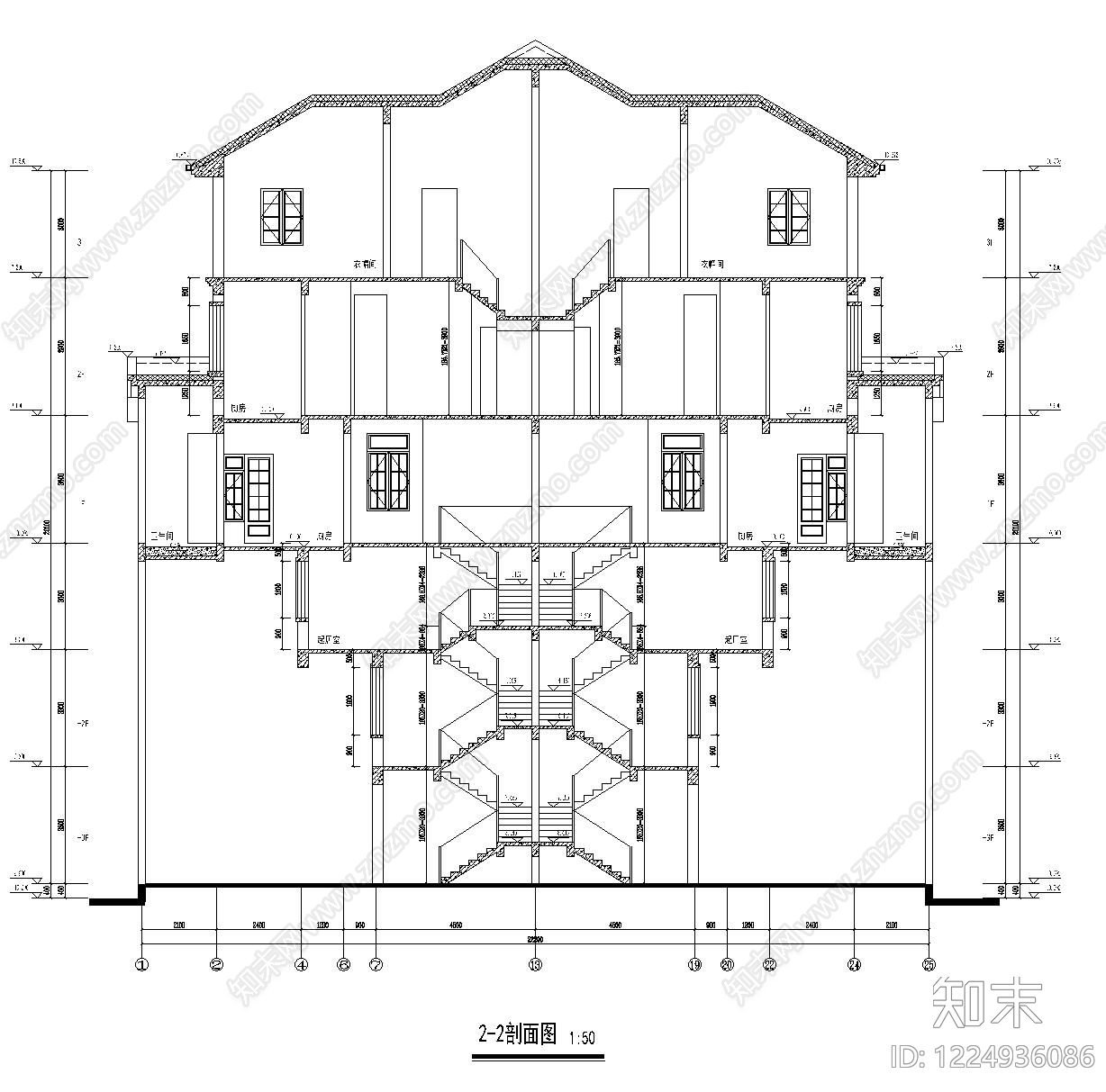 别墅建筑cad施工图下载【ID:1224936086】