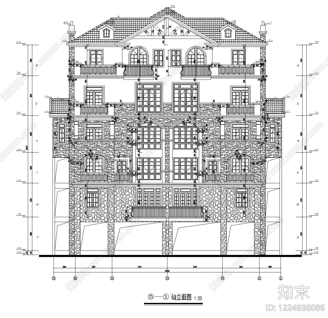 别墅建筑cad施工图下载【ID:1224936086】