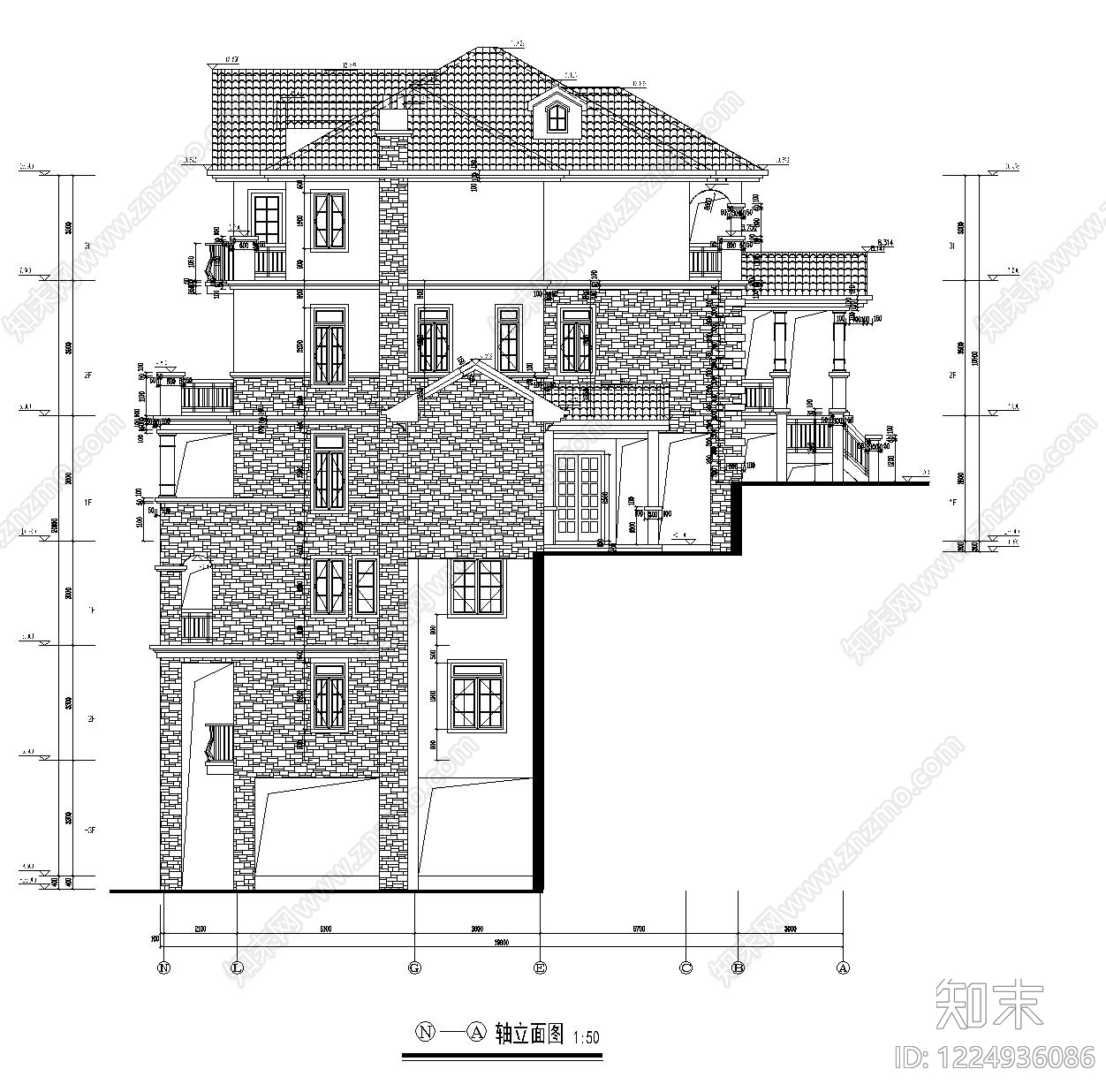 别墅建筑cad施工图下载【ID:1224936086】