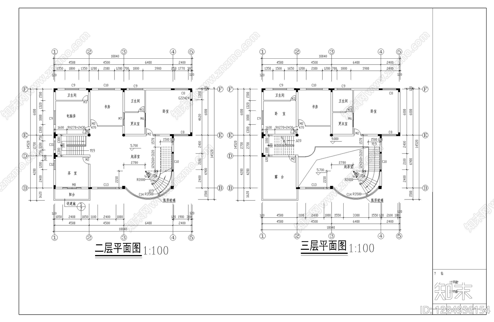 别墅建筑cad施工图下载【ID:1224936154】