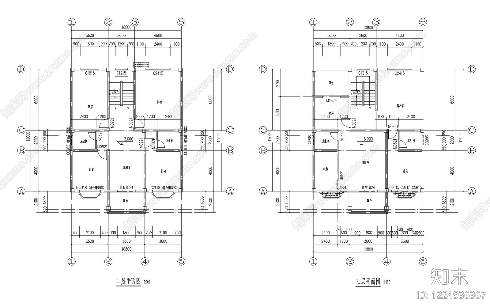 别墅建筑cad施工图下载【ID:1224936367】