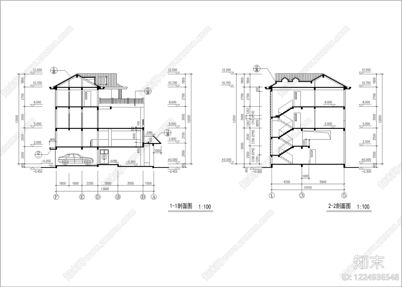 别墅建筑cad施工图下载【ID:1224936548】