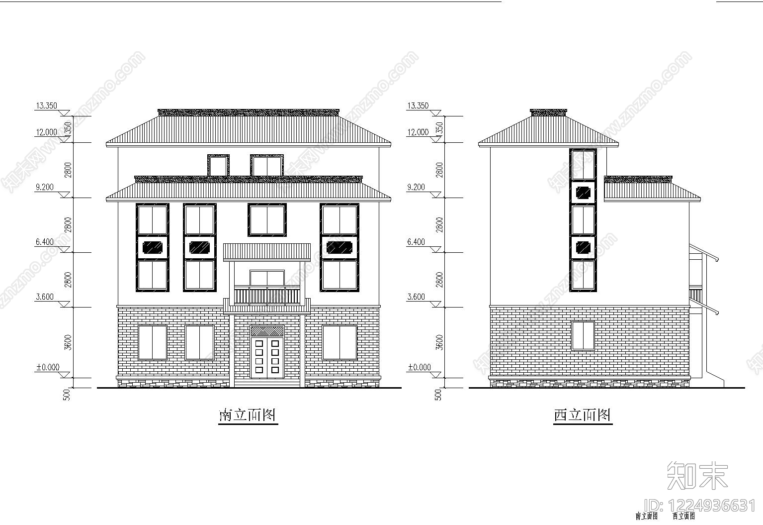 别墅建筑cad施工图下载【ID:1224936631】