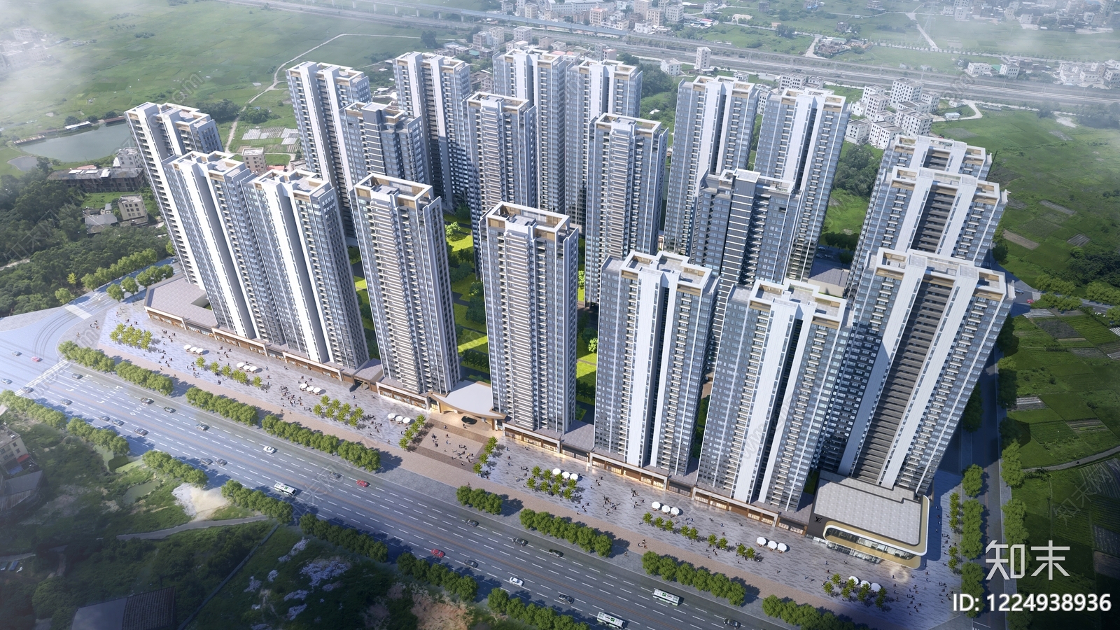 现代主义小高层住宅楼3D模型下载【ID:1224938936】