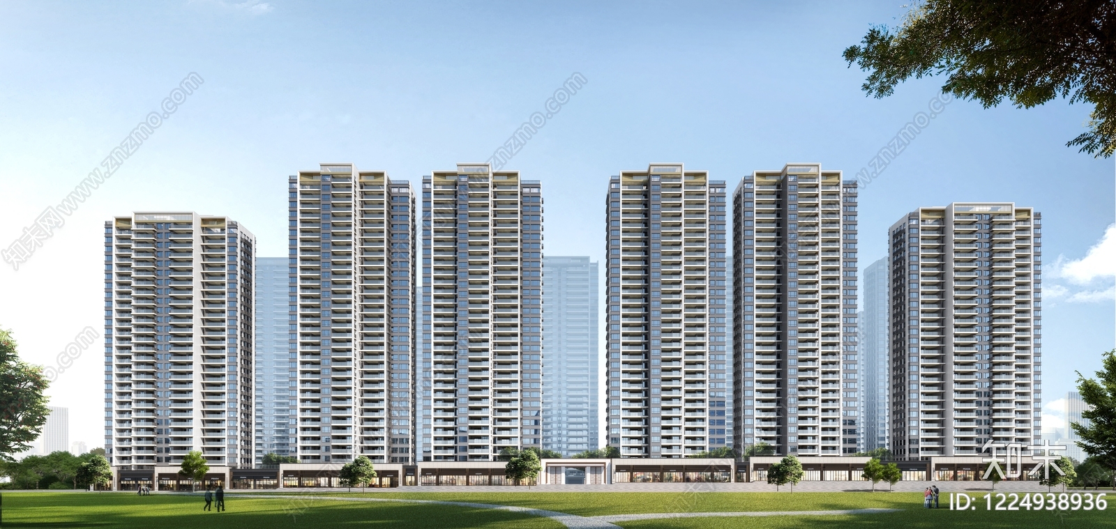 现代主义小高层住宅楼3D模型下载【ID:1224938936】