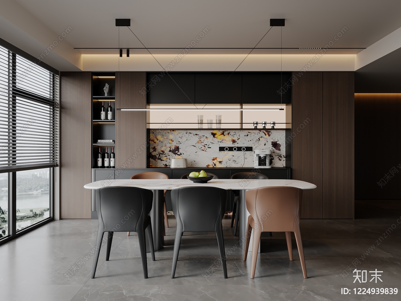 意式极简家居餐厅3D模型下载【ID:1224939839】