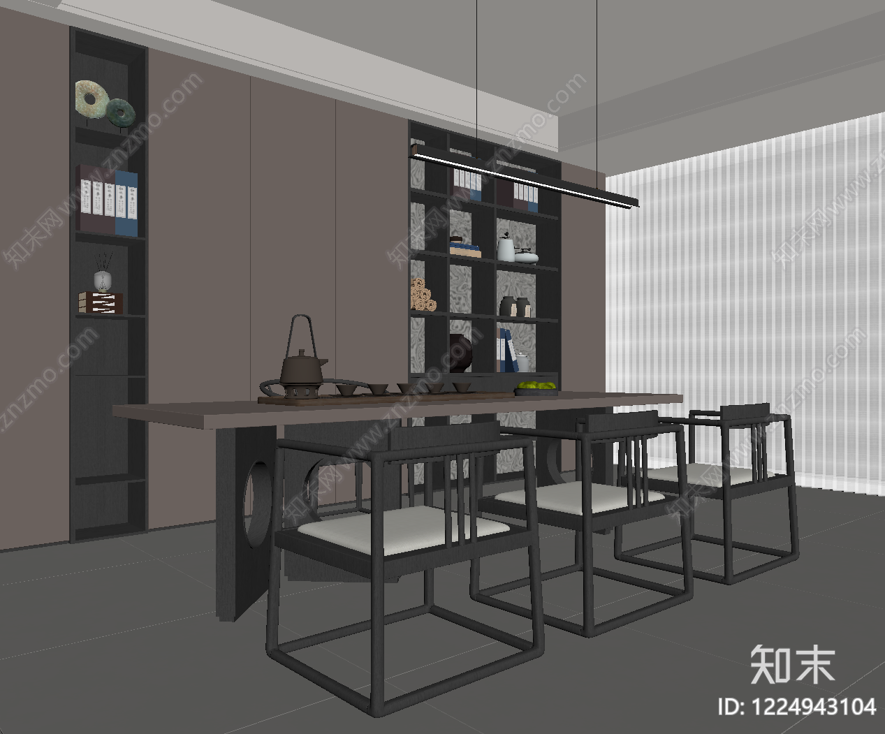 新中式茶室SU模型下载【ID:1224943104】