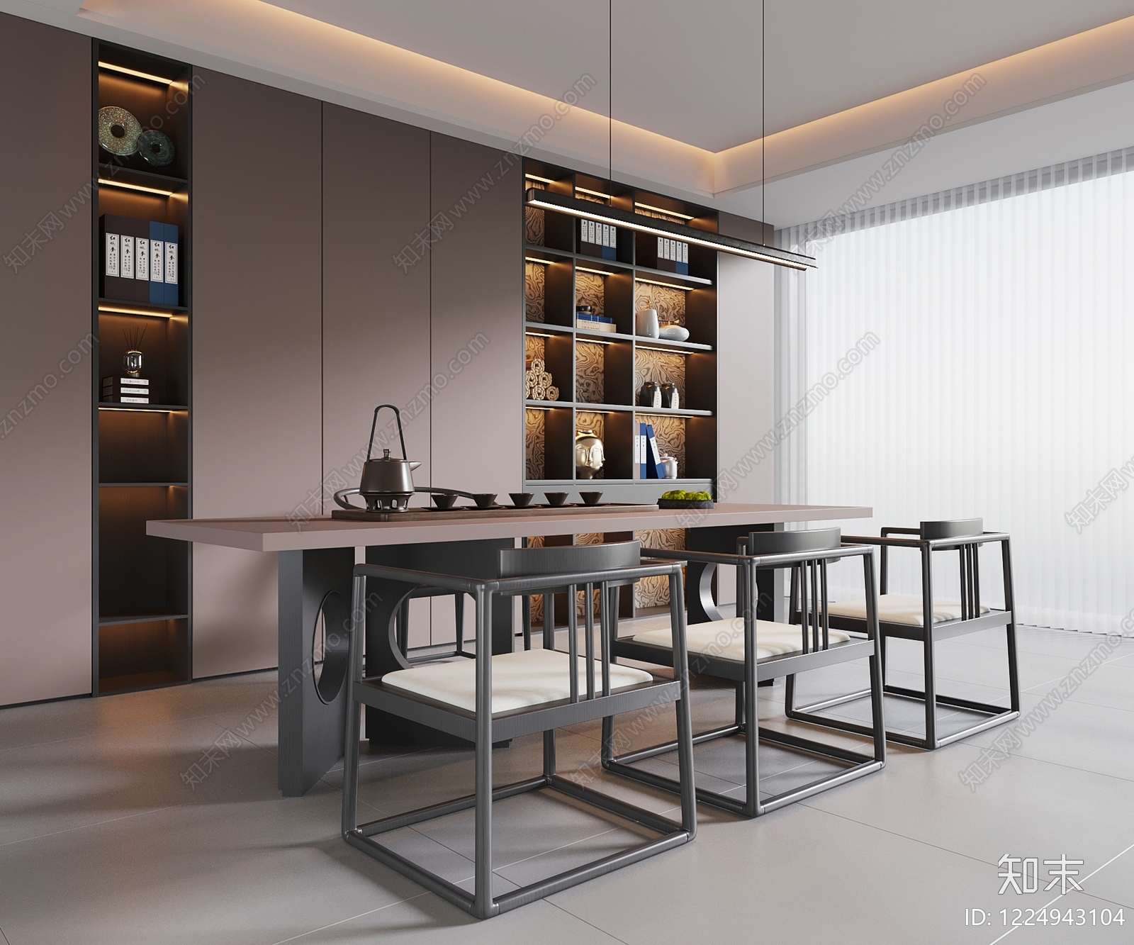 新中式茶室SU模型下载【ID:1224943104】