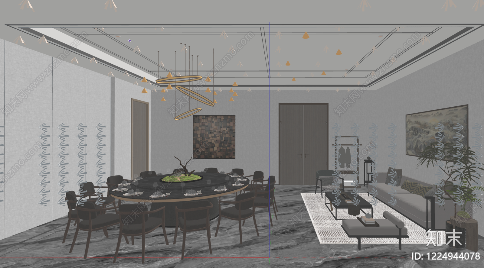 新中式包厢SU模型下载【ID:1224944078】