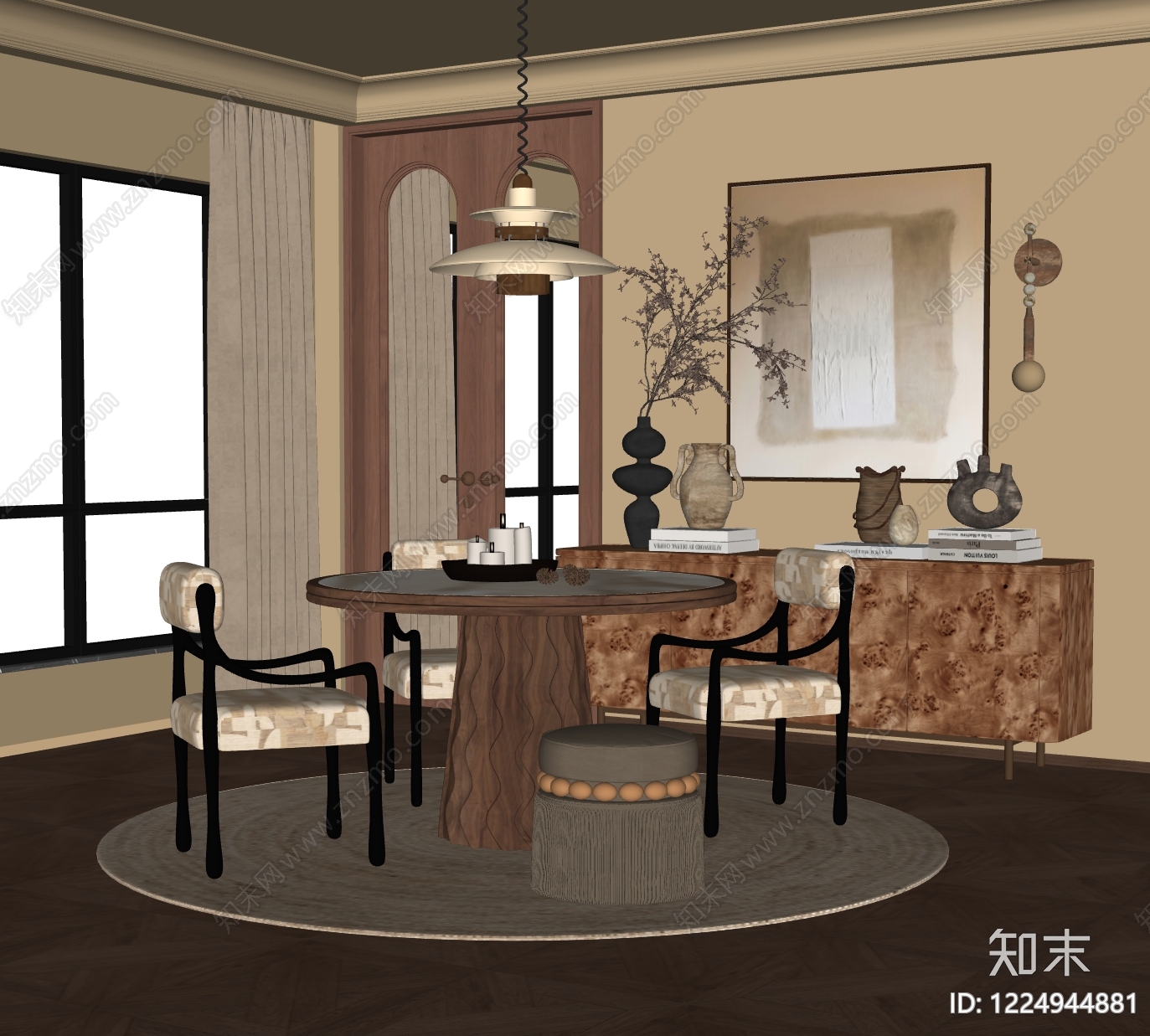 中古风家居餐厅SU模型下载【ID:1224944881】