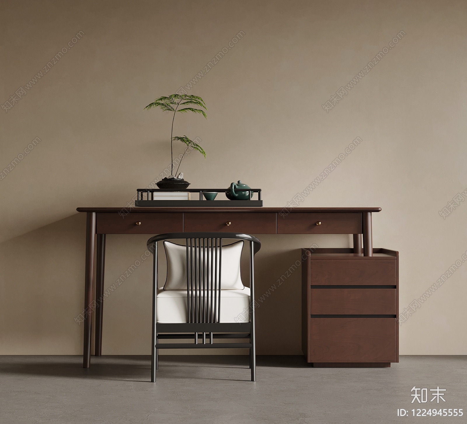 新中式书桌椅3D模型下载【ID:1224945555】