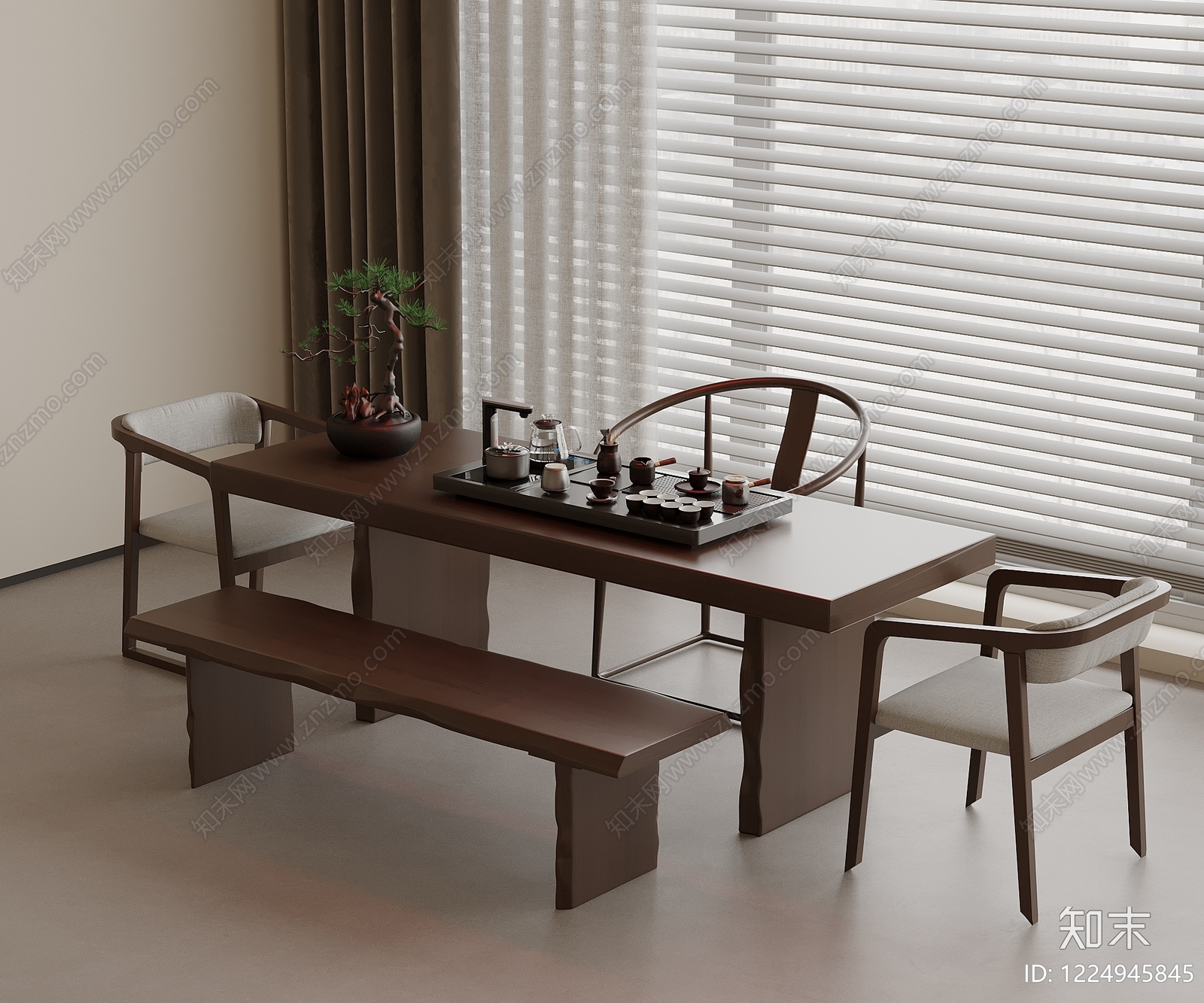 新中式茶桌椅3D模型下载【ID:1224945845】