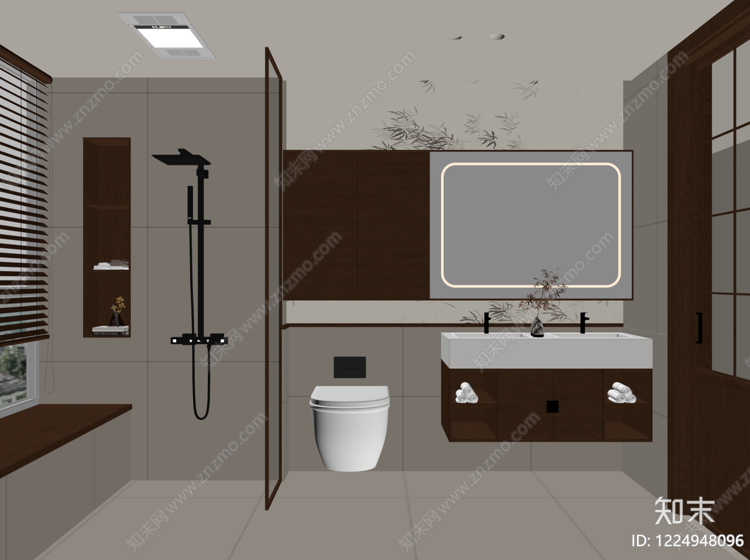新中式卫生间SU模型下载【ID:1224948096】