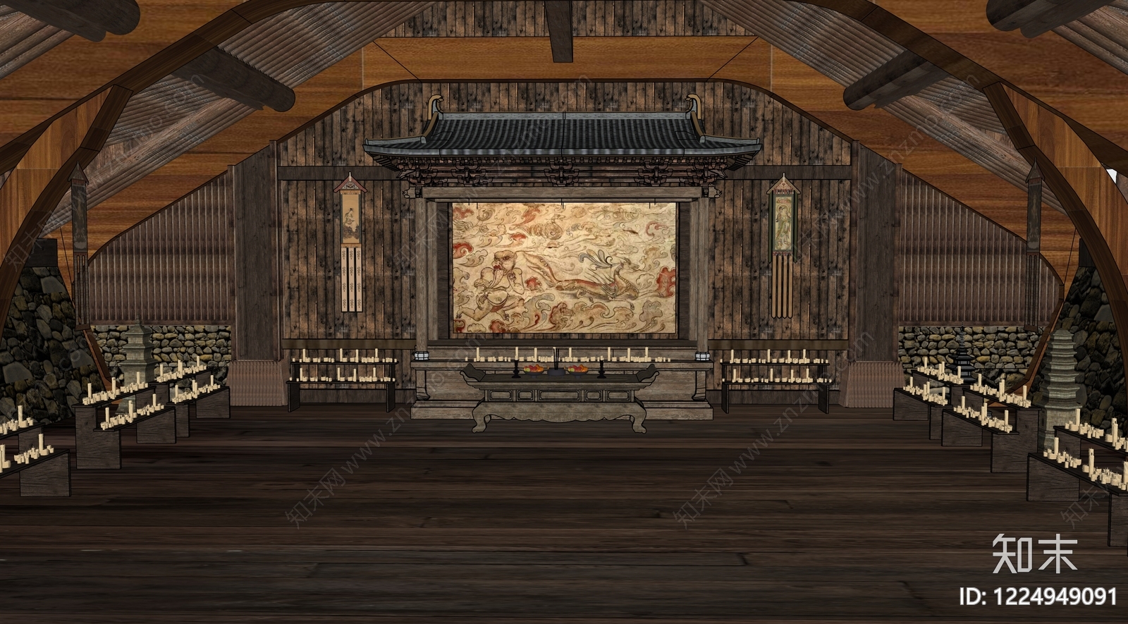 中式寺庙建筑SU模型下载【ID:1224949091】