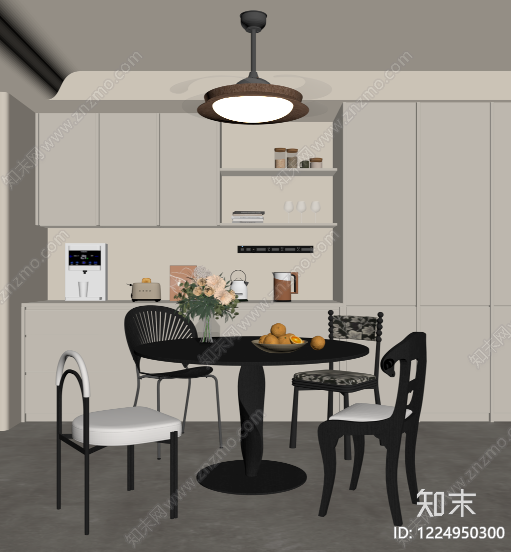 中古风圆桌餐厅SU模型下载【ID:1224950300】