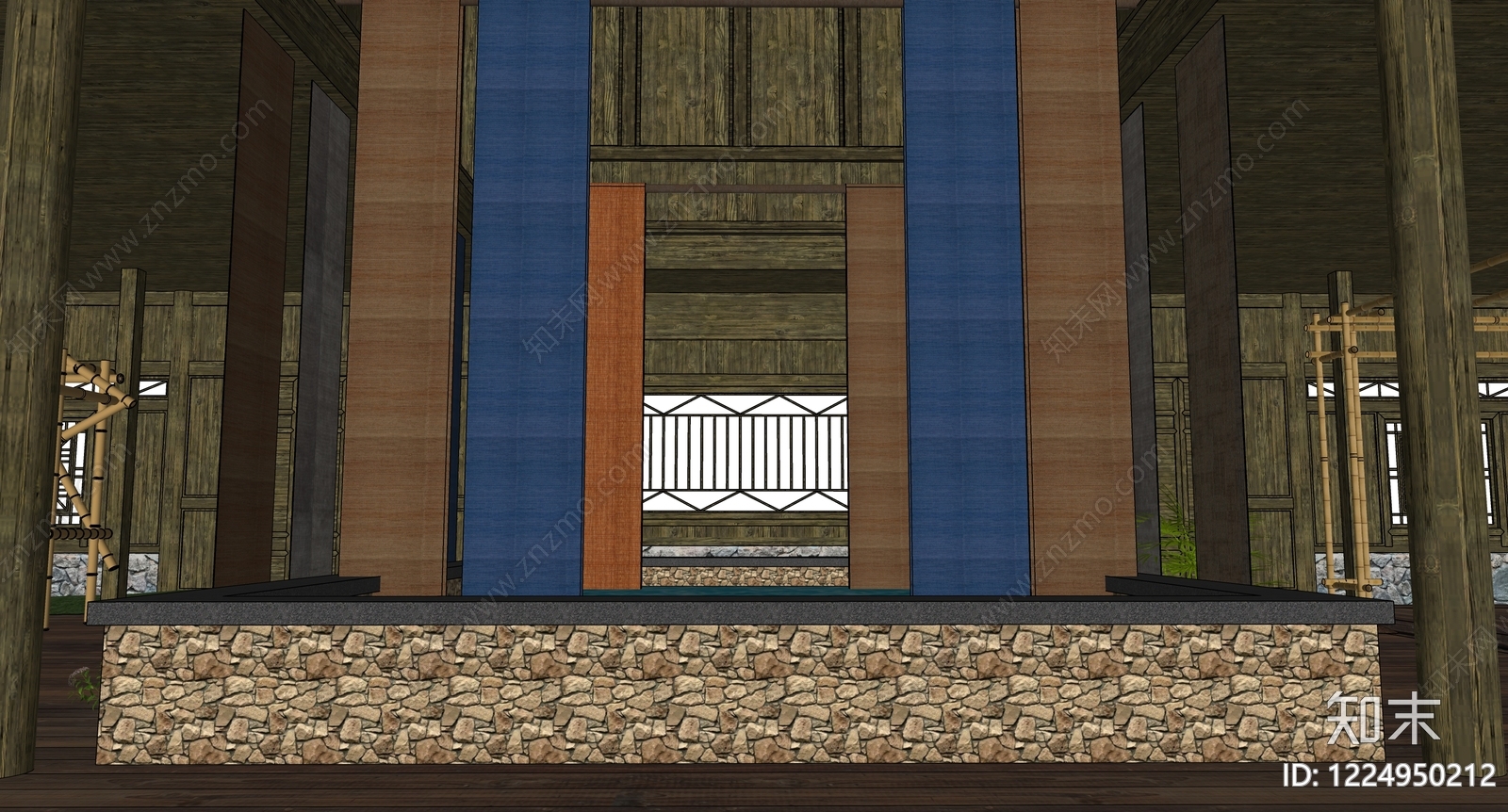 新中式古建筑SU模型下载【ID:1224950212】