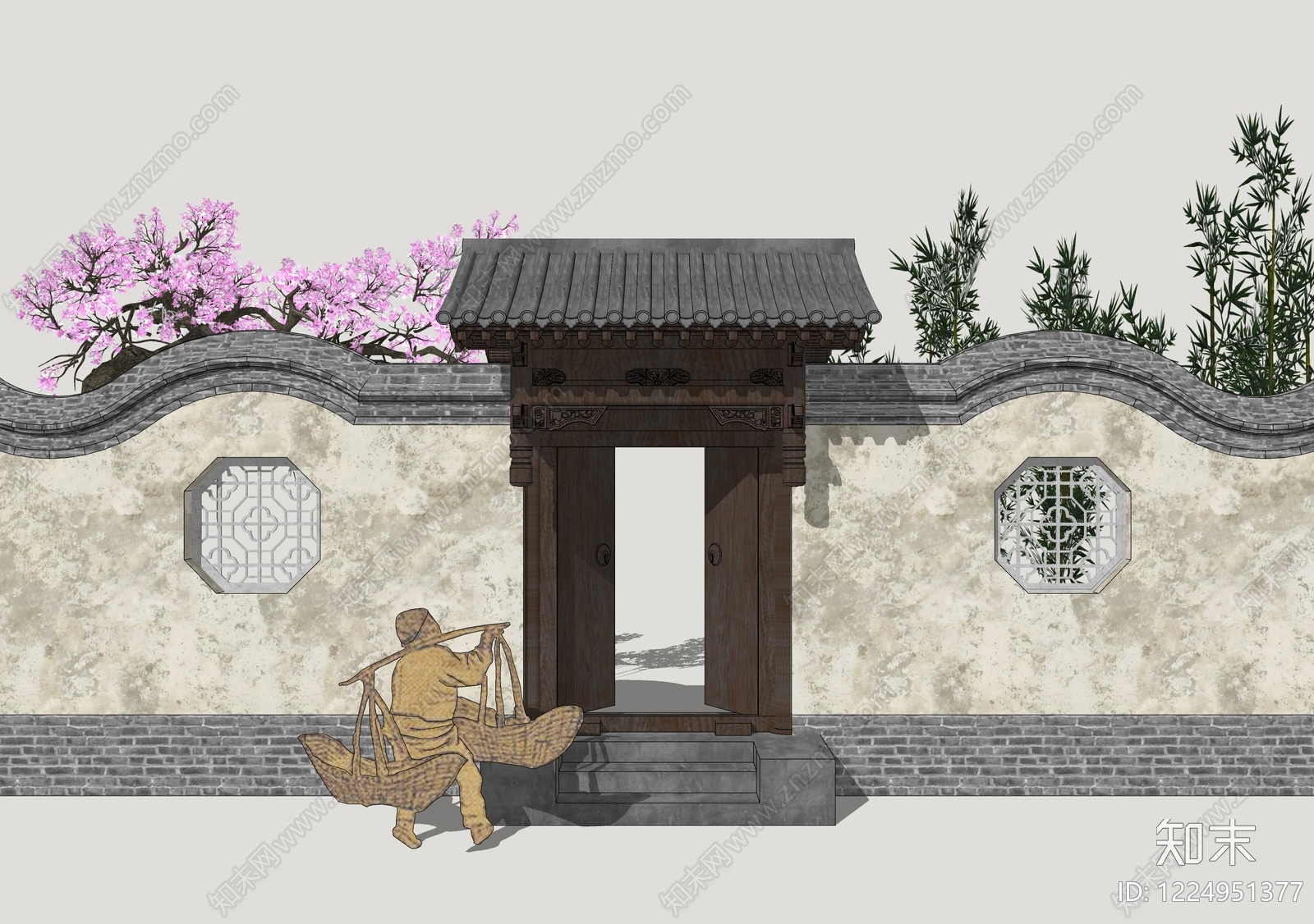 中式古建庭院门SU模型草图