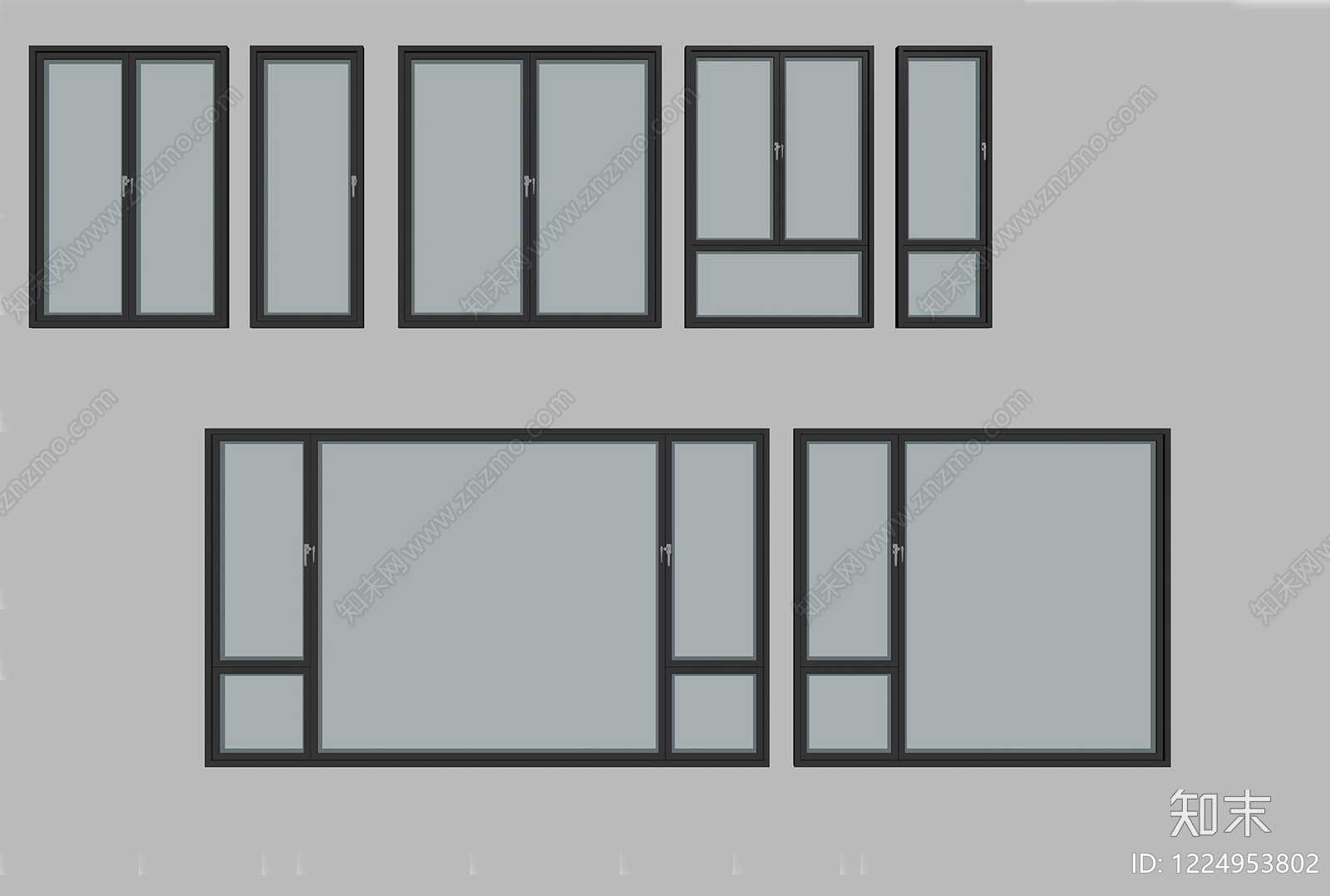 极简窗户组合SU模型下载【ID:1224953802】