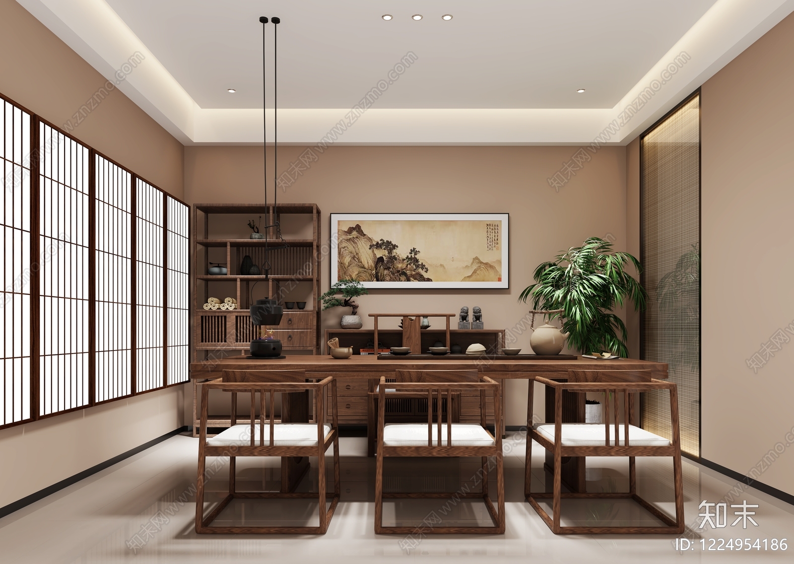 新中式茶室3D模型下载【ID:1224954186】