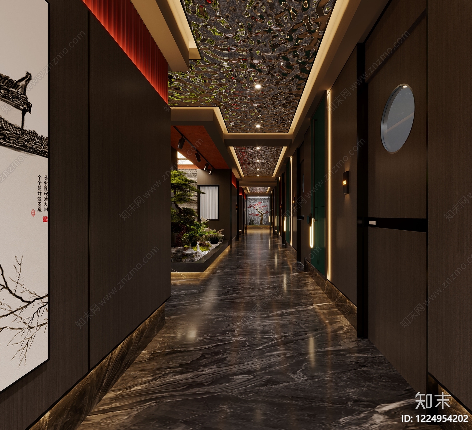新中式酒店走廊3D模型下载【ID:1224954202】