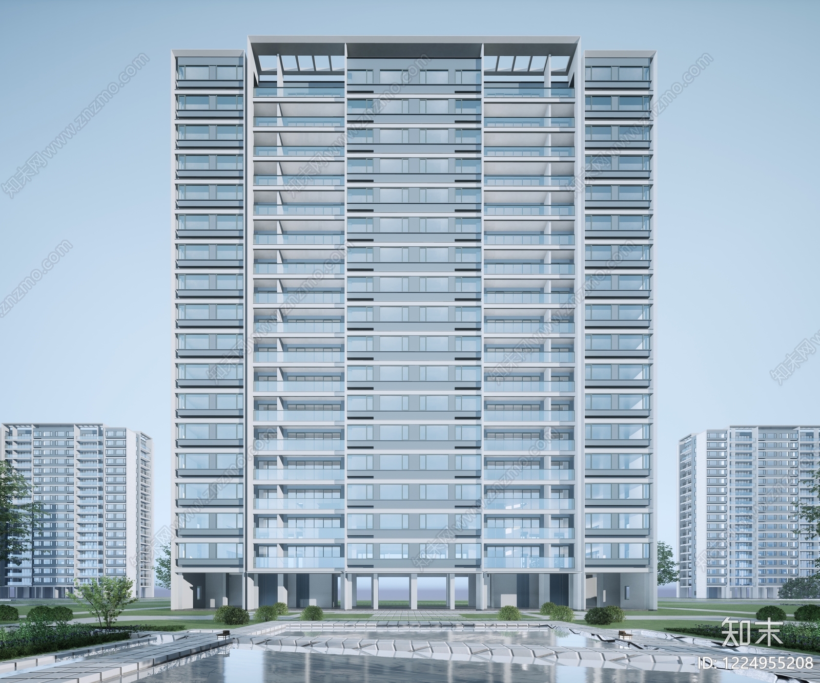 现代主义小高层住宅楼SU模型草图